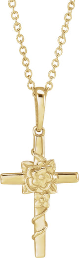 14K Gold Floral Cross Necklace or Pendant – 24.26x10.99mm - Yellow Gold