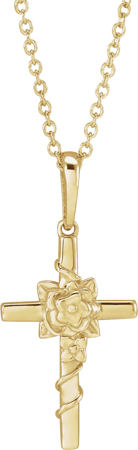14K Gold Floral Cross Necklace or Pendant – 24.26x10.99mm - Yellow Gold