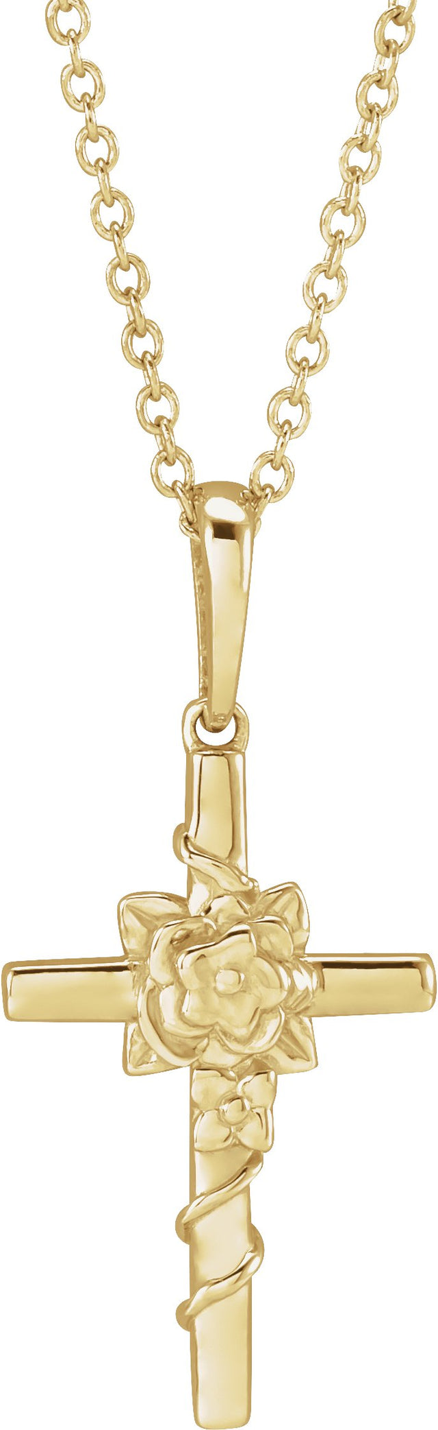 14K Gold Floral Cross Necklace or Pendant – 24.26x10.99mm - Yellow Gold