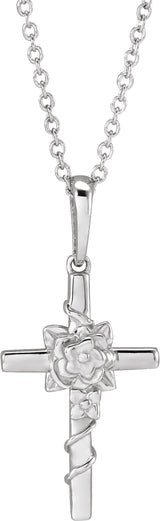 Platinum Floral Cross Necklace or Pendant