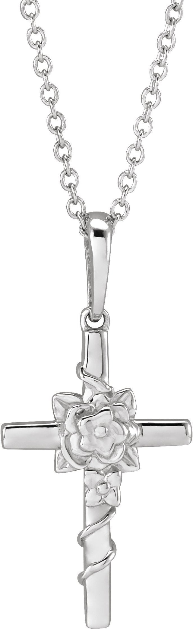 Platinum Floral Cross Necklace or Pendant