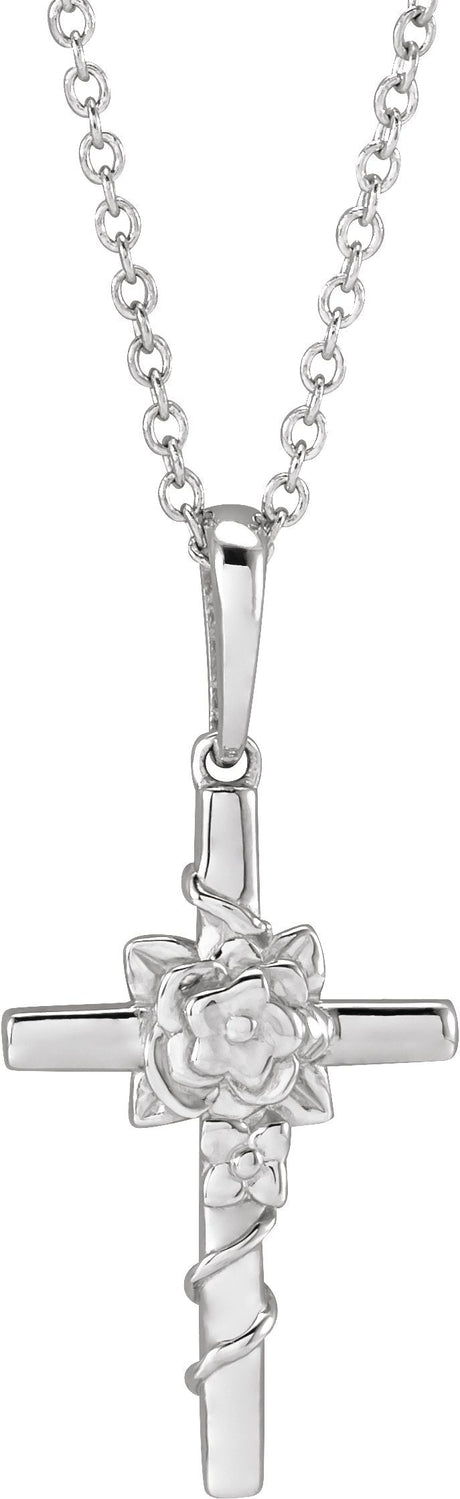 14K Gold Floral Cross Necklace or Pendant – 24.26x10.99mm - White Gold