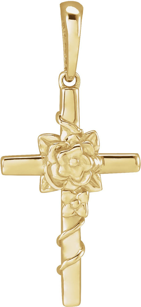 14K Gold Floral Cross Necklace or Pendant – 24.26x10.99mm - Yellow Gold