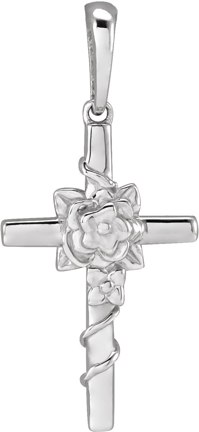 Platinum Floral Cross Necklace or Pendant