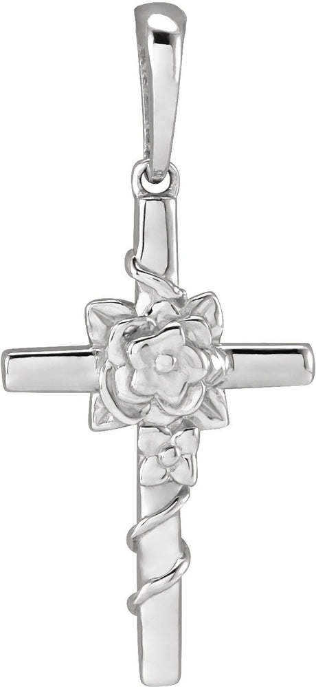 14K Gold Floral Cross Necklace or Pendant – 24.26x10.99mm - White Gold