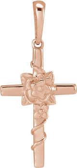 14K Gold Floral Cross Necklace or Pendant – 24.26x10.99mm - Rose Gold