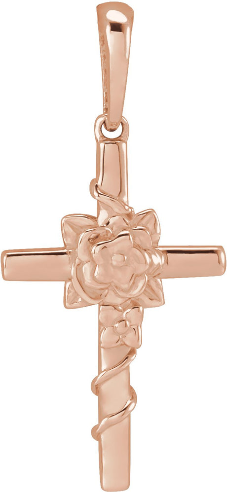 14K Gold Floral Cross Necklace or Pendant – 24.26x10.99mm - Rose Gold
