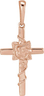 14K Gold Floral Cross Necklace or Pendant – 24.26x10.99mm - Rose Gold