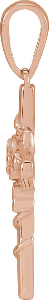 14K Gold Floral Cross Necklace or Pendant – 24.26x10.99mm - Rose Gold - view 2