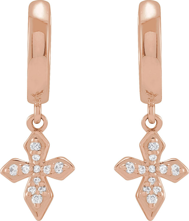 14K Gold Round Natural Diamond Cross Hoop Earrings - Rose Gold - view 6
