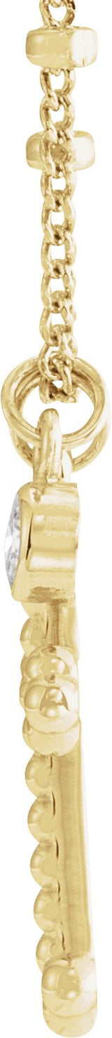 14K Gold Round Natural Diamond Accented Beaded Cross Necklace - Yellow Gold - view 3