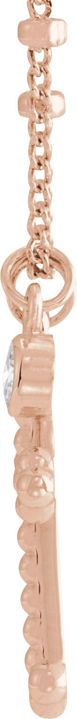 14K Gold Round Natural Diamond Accented Beaded Cross Necklace - Rose Gold - view 4