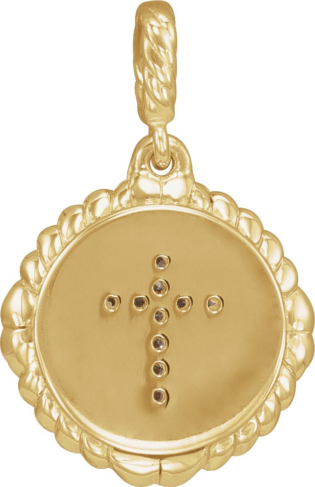 14K Gold Round Natural Diamond Accented Cross Disc Necklace or Pendant - Yellow Gold - view 6