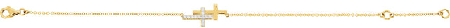 14K Gold Round Natural Diamond Sideways Cross Bracelet – 21x11mm - Yellow Gold - view 6