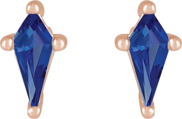 14K Gold Lab-Grown Blue Sapphire Kite 4-Prong Stud Earrings - Rose Gold - view 5