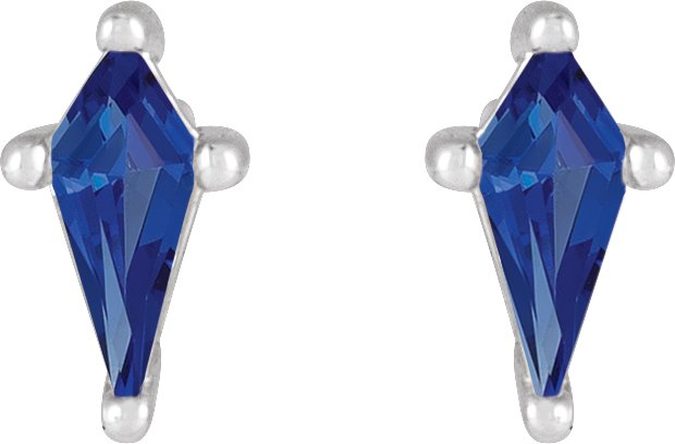 Platinum Lab-Grown Blue Sapphire Kite 4-Prong Stud Earrings - view 5