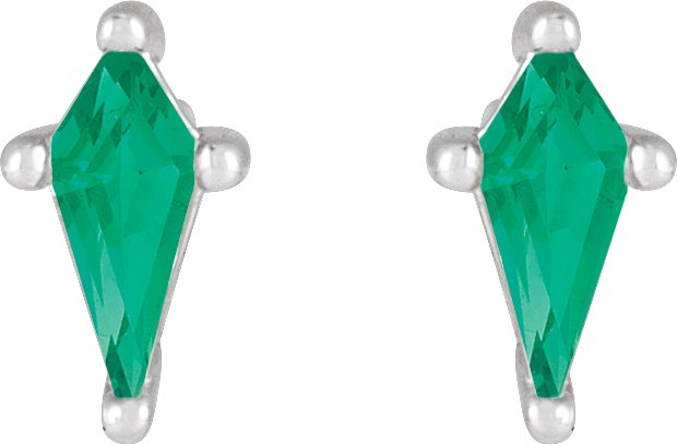 Platinum Lab-Grown Emerald Kite 4-Prong Stud Earrings - view 5