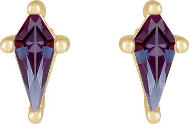 14K Gold Lab-Grown Alexandrite Kite 4-Prong Stud Earrings - Yellow Gold - view 4