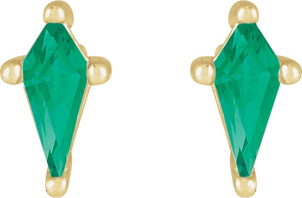14K Gold Lab-Grown Emerald Kite 4-Prong Stud Earrings - Yellow Gold - view 4