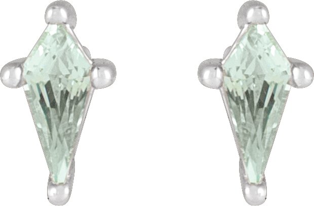 Platinum Lab-Grown Green Sapphire Kite 4-Prong Stud Earrings - view 5
