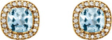14K Gold Natural Sky Blue Topaz & Natural Diamond Cushion 4-Prong Halo-Style Earrings - Yellow Gold - view 4