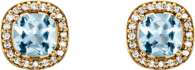 14K Gold Natural Sky Blue Topaz & Natural Diamond Cushion 4-Prong Halo-Style Earrings - Yellow Gold - view 4