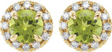 14K Gold Round Natural Peridot French-Set Halo-Style Earrings - Yellow Gold - view 6