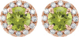 14K Gold Round Natural Peridot French-Set Halo-Style Earrings - Rose Gold - view 8