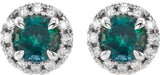 Platinum Round Lab-Grown Alexandrite French-Set Halo-Style Earrings - view 8
