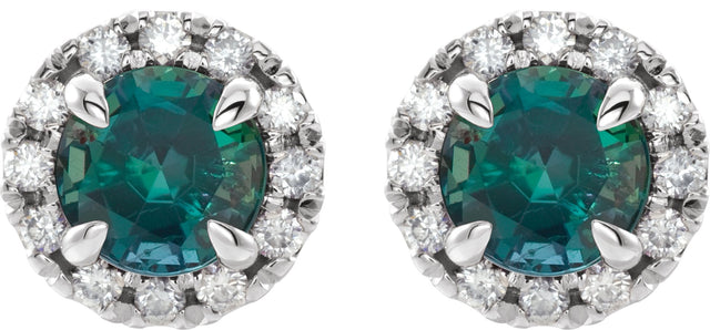 14K Gold Round Lab-Grown Alexandrite French-Set Halo-Style Earrings - White Gold - view 6