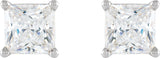 14K Gold Natural Diamond Square 4-Prong Lightweight Stud Earrings - White Gold - view 3