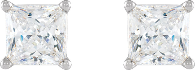 14K Gold Natural Diamond Square 4-Prong Lightweight Stud Earrings - White Gold - view 3