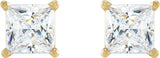14K Gold Natural Diamond Square 4-Prong Lightweight Stud Earrings - Yellow Gold - view 4