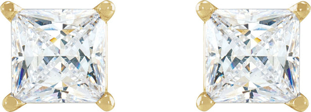 14K Gold Natural Diamond Square 4-Prong Lightweight Stud Earrings - Yellow Gold - view 4