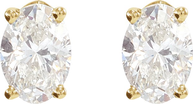 14K Gold Natural Diamond Oval 4-Prong Lightweight Stud Earrings - Yellow Gold - view 6