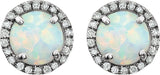 14K Gold Lab-Grown White Opal & Natural Diamond Round 4-Prong Halo-Style Birthstone Earrings - view 4