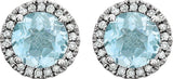 14K Gold Natural Sky Blue Topaz & Natural Diamond Round 4-Prong Halo-Style Birthstone Earrings - view 4