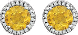 14K Gold Natural Citrine & Natural Diamond Round 4-Prong Halo-Style Birthstone Earrings - view 4