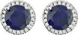 14K Gold Lab-Grown Blue Sapphire & Natural Diamond Round 4-Prong Halo-Style Birthstone Earrings - view 4