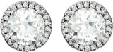 14K Gold Lab-Grown White Sapphire & Natural Diamond Round 4-Prong Halo-Style Birthstone Earrings - view 4
