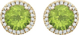 14K Gold Natural Peridot & Natural Diamond Round 4-Prong Halo-Style Birthstone Earrings - view 4