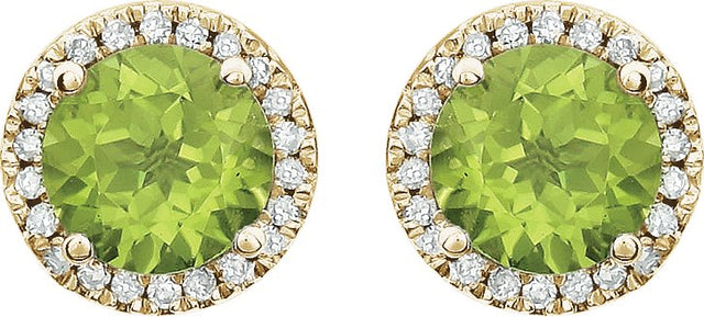 14K Gold Natural Peridot & Natural Diamond Round 4-Prong Halo-Style Birthstone Earrings - view 4