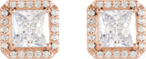 14K Gold Lab-Grown Moissanite Natural Diamond Square 4-Prong Halo-Style Earring - Rose Gold - view 6