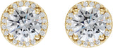 14K Gold Natural Diamond Round Halo-Style Low Stud Earrings - Yellow Gold - view 6