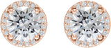 14K Gold Natural Diamond Round Halo-Style Low Stud Earrings - Rose Gold - view 6