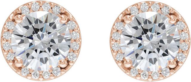 14K Gold Natural Diamond Round Halo-Style Low Stud Earrings - Rose Gold - view 6