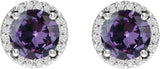 Platinum Lab-Grown Alexandrite Round Halo-Style Low Stud Earrings - view 6