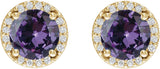 14K Gold Lab-Grown Alexandrite Round Halo-Style Low Stud Earrings - Yellow Gold - view 6