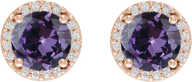 14K Gold Lab-Grown Alexandrite Round Halo-Style Low Stud Earrings - Rose Gold - view 6