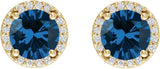 14K Gold Lab-Grown Blue Sapphire Round Halo-Style Low Stud Earrings - Yellow Gold - view 6